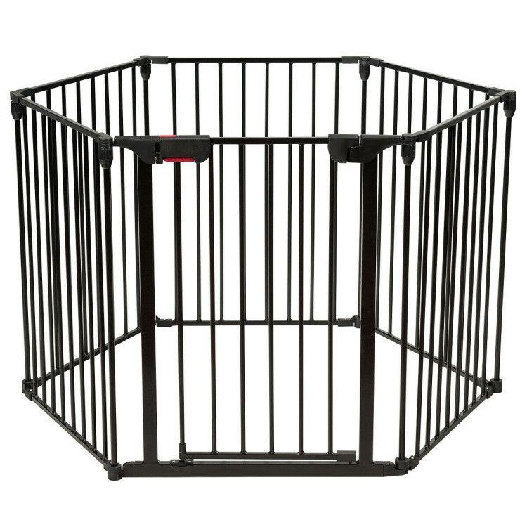 6 Panel Wall-mount Adjustable Baby Safe Metal  Fence Barrier Black |   Baby Playpen & Playards