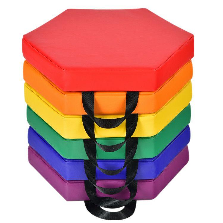 6 Pieces Multifunctional Hexagon Toddler Floor Cushions Classroom Seating with Handles Multicolor |   Kids Chairs & Seating