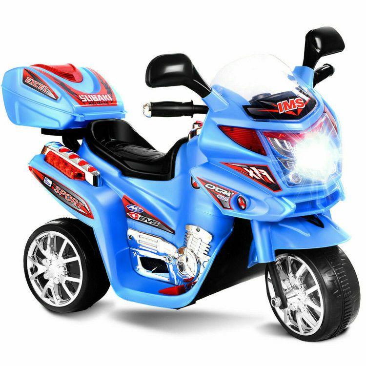 6 V 3 Wheels Kids Ride on Motorcycle with Lights and Music Blue |   Powered Ride On Toys