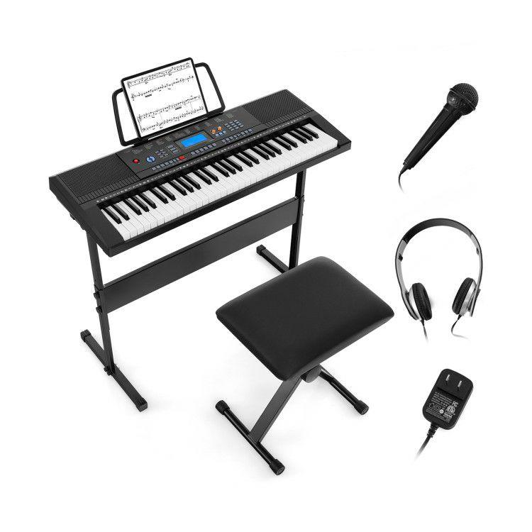 61-Key Electronic Keyboard Piano Starter Set with Stand Bench and Headphones Black, White |   Pianos & Keyboards