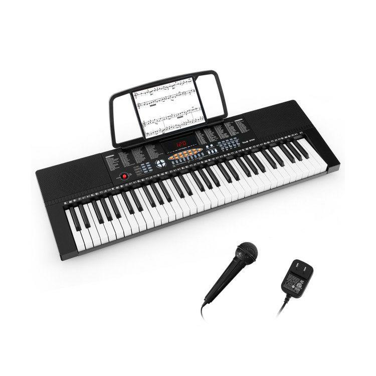 61-Key Electronic Keyboard Piano with 3 Teaching Modes, LED Display and Dual Keyboard White + Black |   Pianos & Keyboards