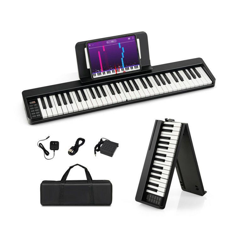 61-Key Folding Piano Keyboard with Full Size Keys and Music Stand Black |   Pianos & Keyboards