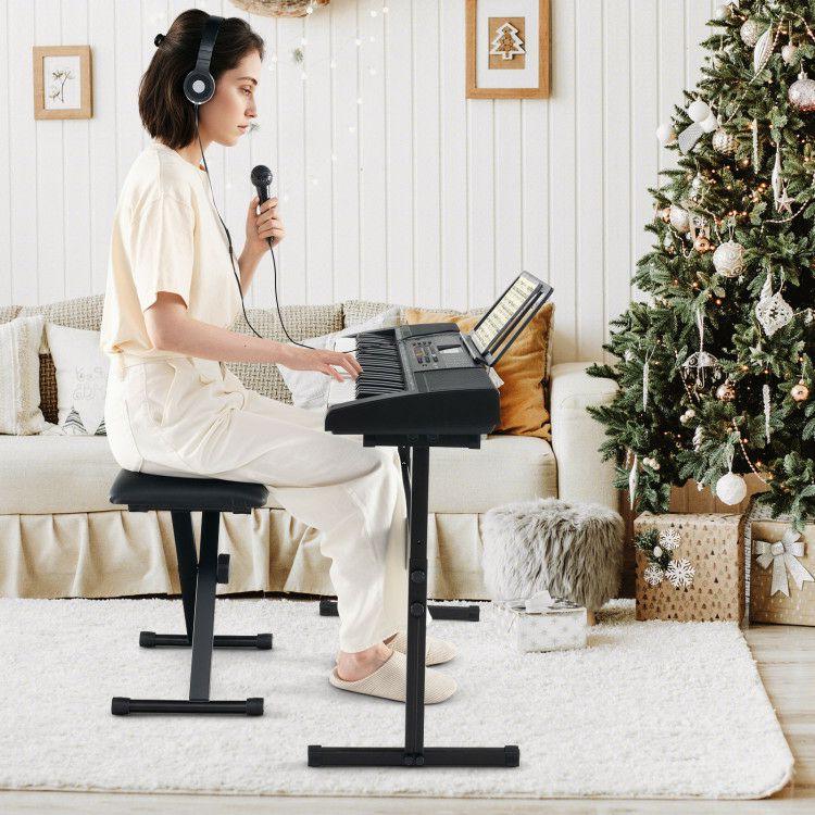 61-Key Portable Electronic Keyboard Piano with Stand and Stool White + Black |   Pianos & Keyboards