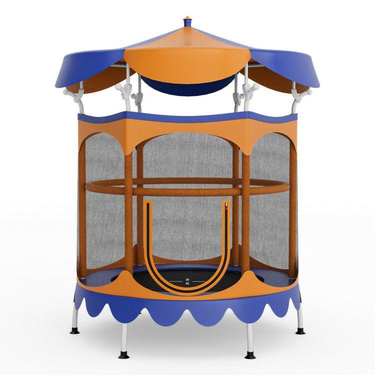 64 Inch Kids Trampoline with Detachable Canopy and Safety Enclosure Net Orange |   Trampolines