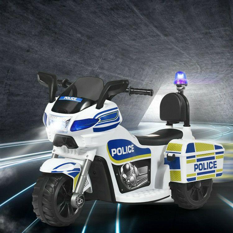 6V 3-Wheel Kids Police Ride On Motorcycle with Backrest  |   Powered Ride On Toys