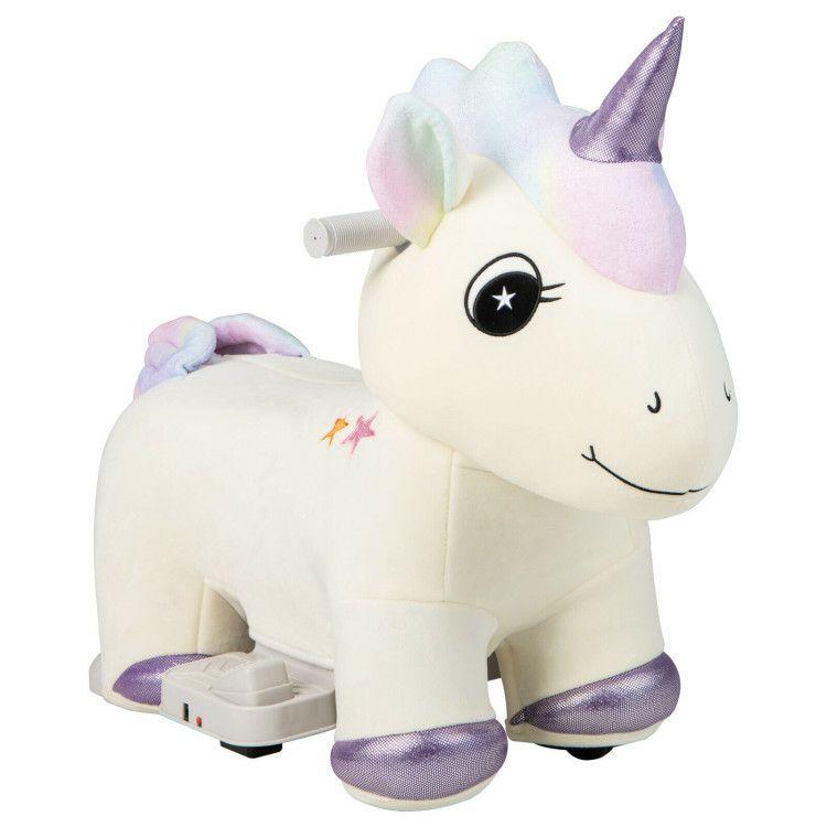 6V Electric Animal Ride On Toy with Music and Handlebars Beige |   Powered Ride On Toys