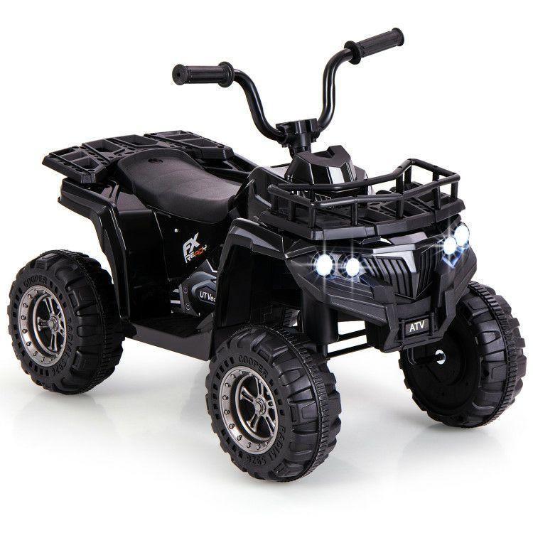 6V Kids Ride On Electric ATV with LED Headlights and MP3 Player Black |   Powered Ride On Toys