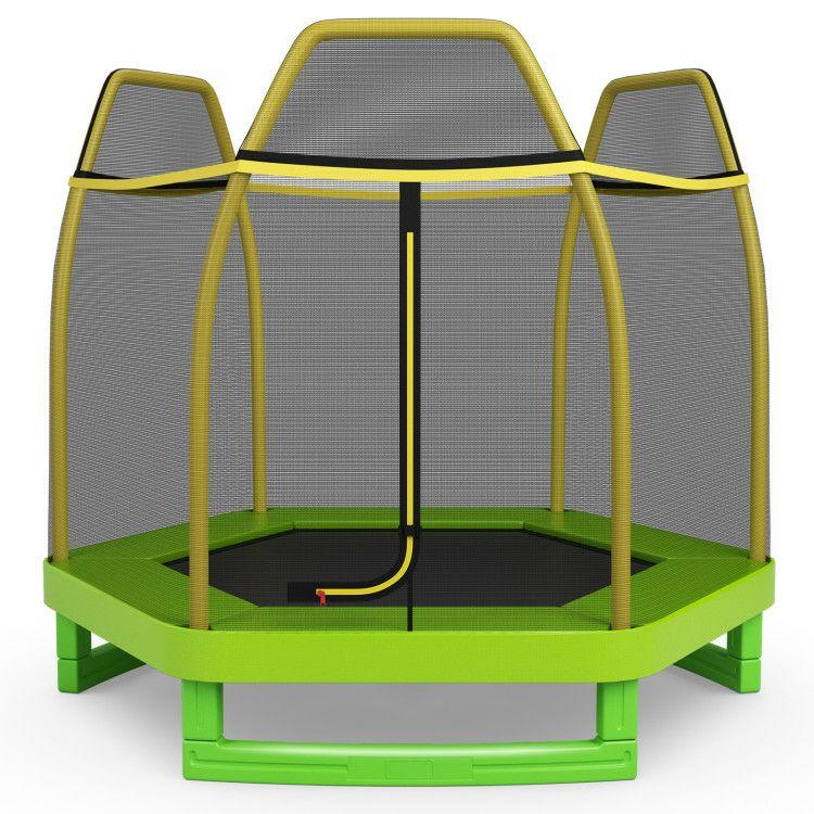 7 Feet Kids Recreational Bounce Jumper Trampoline with Enclosure Green |   Trampolines