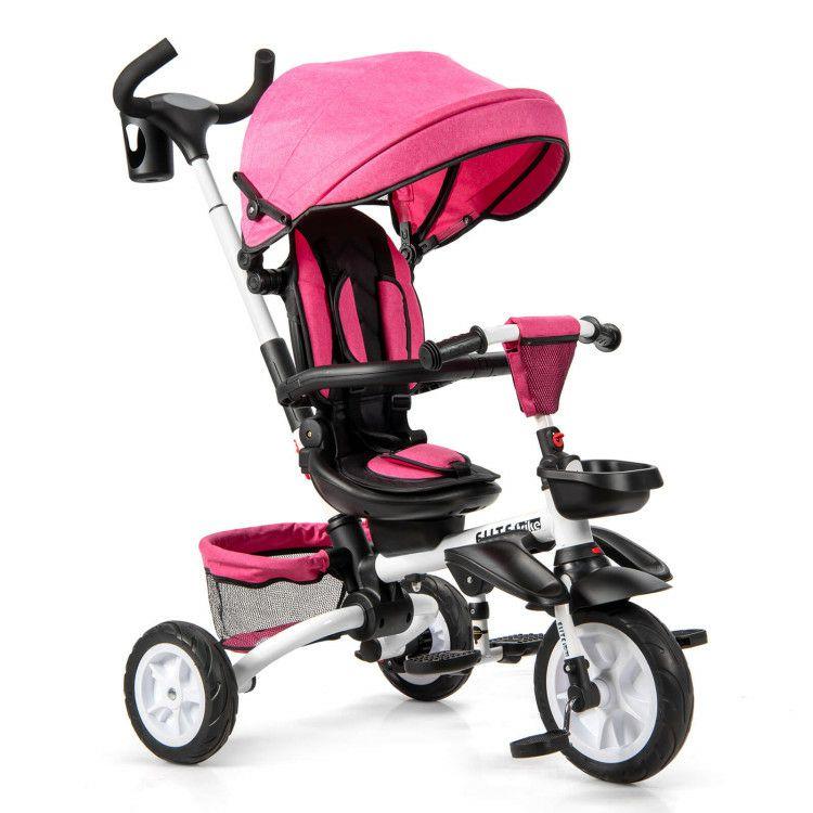 7-in-1 Detachable Baby Stroller with Canopy and Safety Harness Pink |   Baby Strollers