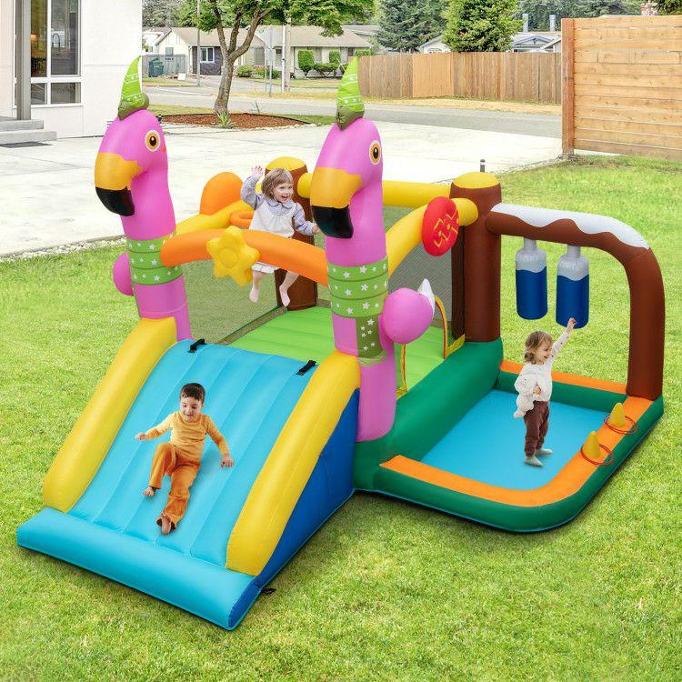 7-in-1 Flamingo Inflatable Bounce House with Slide without Blower  |   Bounce House