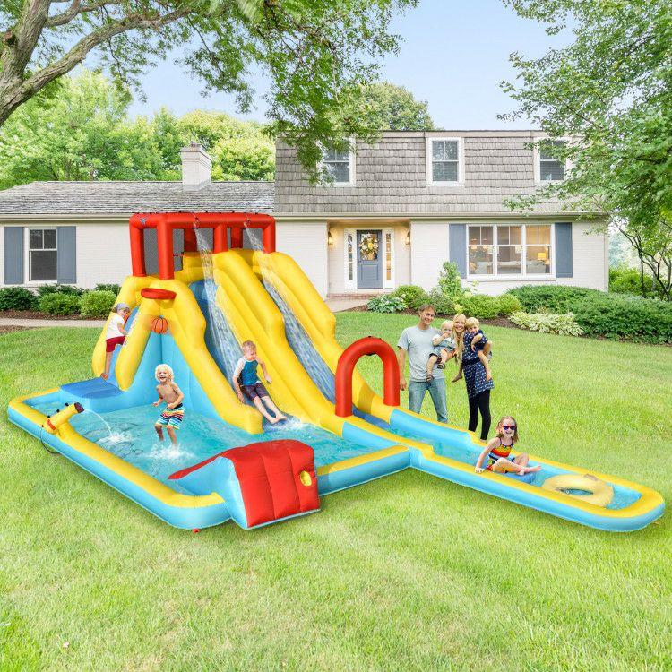 7-in-1 Inflatable Dual Slide Water Park Bounce House With 680W Blower  |   Bounce House