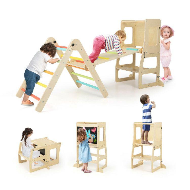 7-in-1 Toddler Climbing Toy Connected Table and Chair Set for Boys and Girls Aged 3-14 Years Old Multicolor |   Climbers & Slides