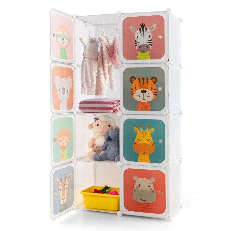 8 Cube Kids Wardrobe Closet with Hanging Section and Doors  |   Kids Storage