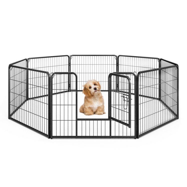 8 Panel 24/32/40 Inch Height Pet Fence Indoor Outdoor Black |   Pet Gate