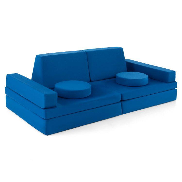 8-Piece Kids Play Couch Sofa with Portable Handle Blue |   Kids Chairs & Seating