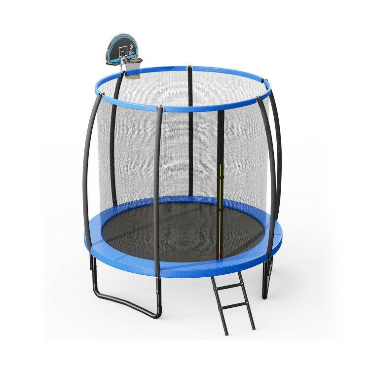 8/10/12 Feet Recreational Trampoline W/Basketball Hoop Safety Enclosure Net Ladder Blue, Black |   Trampolines