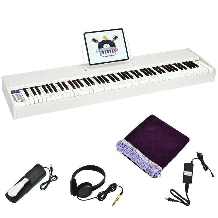 88-Key Full Size Digital Piano Weighted Keyboard with Sustain Pedal White |   Pianos & Keyboards