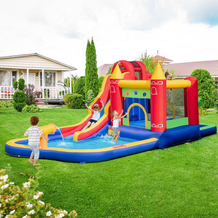 9-in-1 Inflatable Bounce Castle with Water Slide and Splash Pool without Blower  |   Bounce House