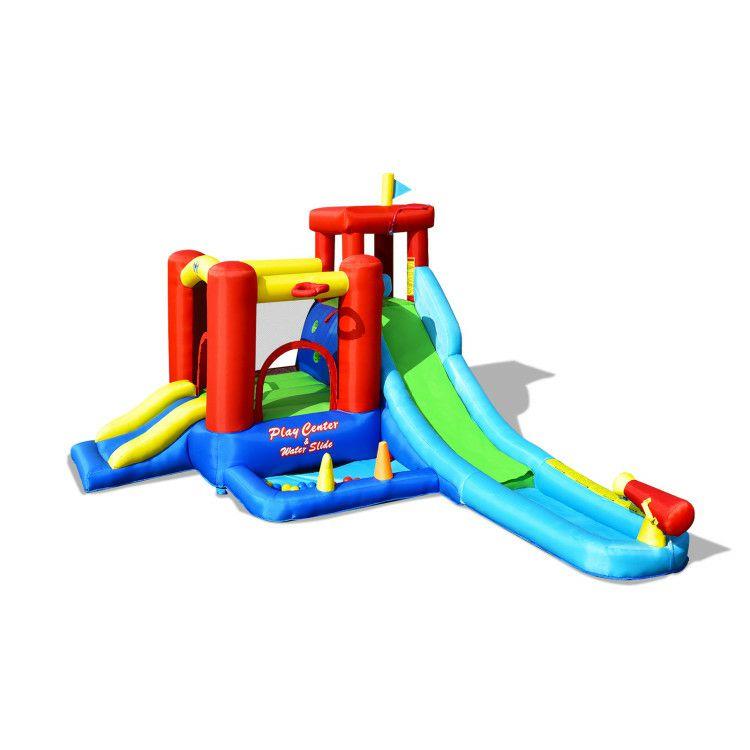 9-in-1 Inflatable Kids Water Slide Bounce House without Blower Multicolor |   Outdoor Play