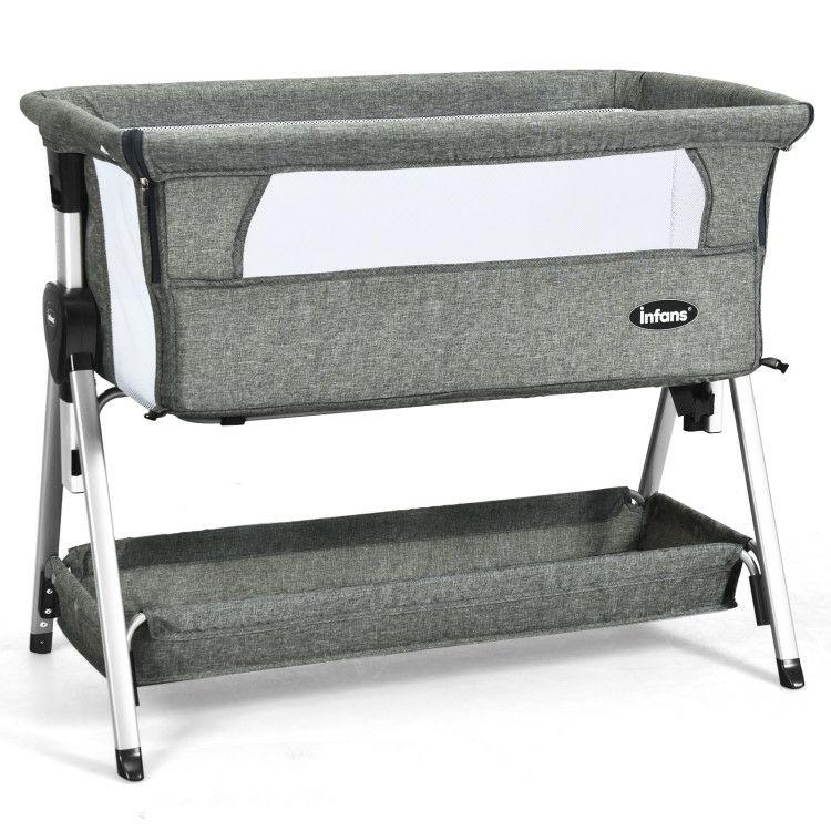 Adjustable Baby Bedside Crib with Large Storage Dark Gray |   Bassinets & Bedside Sleepers