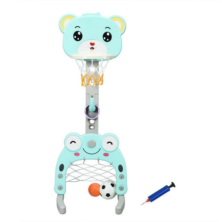 Adjustable Kids 3-in-1 Basketball Hoop Set Stand with Balls Cyan + Gray |   Toy Sports