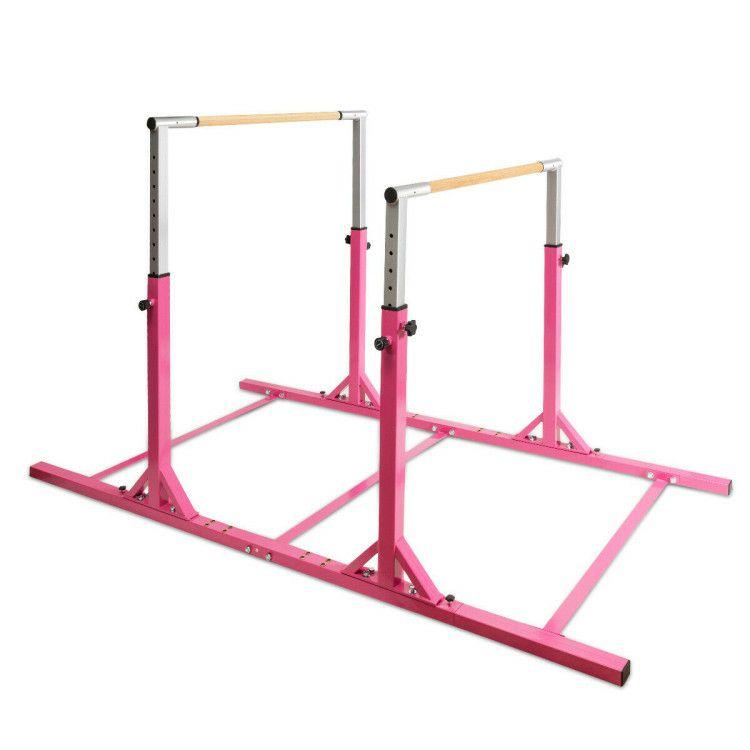 Adjustable Kids Double Horizontal Bars Gymnastic Training Parallel Bars Pink |   Outdoor Play