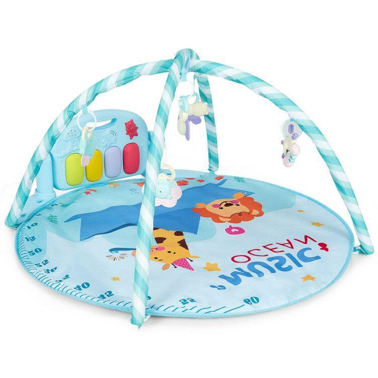 Baby Activity Play Mat with 5 Hanging Sensory Toys Blue |   Baby Gyms & Playmats