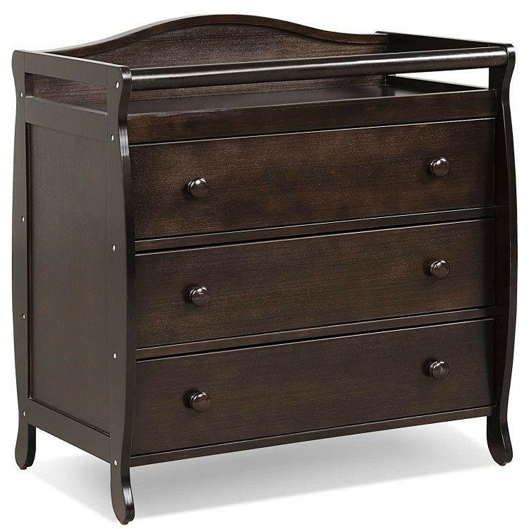 Baby Changing Table with 3 Drawers and Safety Belt Brown |   Changing Tables