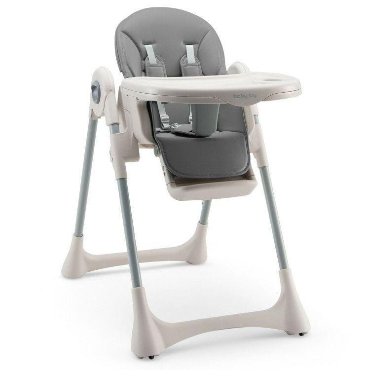 Baby Folding High Chair Dining Chair with Adjustable Height and Footrest Gray |   High Chairs