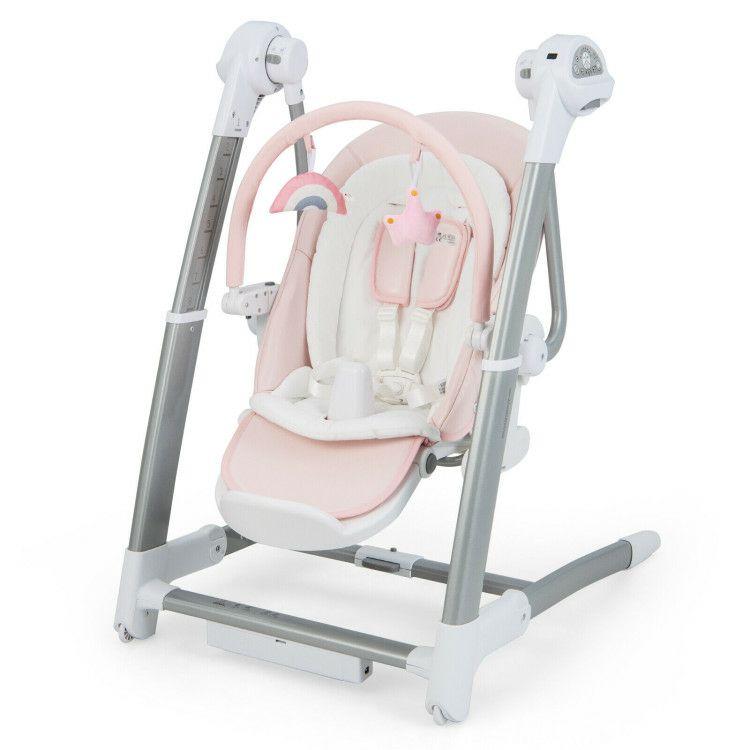 Baby Folding High Chair with 8 Adjustable Heights and 5 Recline Backrest Pink |   High Chairs