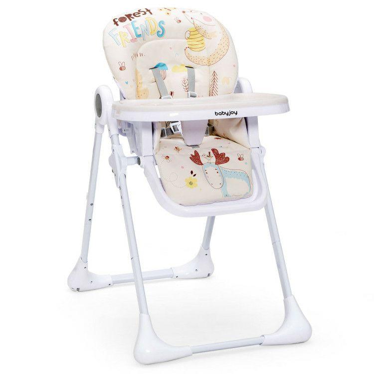 Baby High Chair Folding Feeding Chair with Multiple Recline and Height Positions Beige |   High Chairs