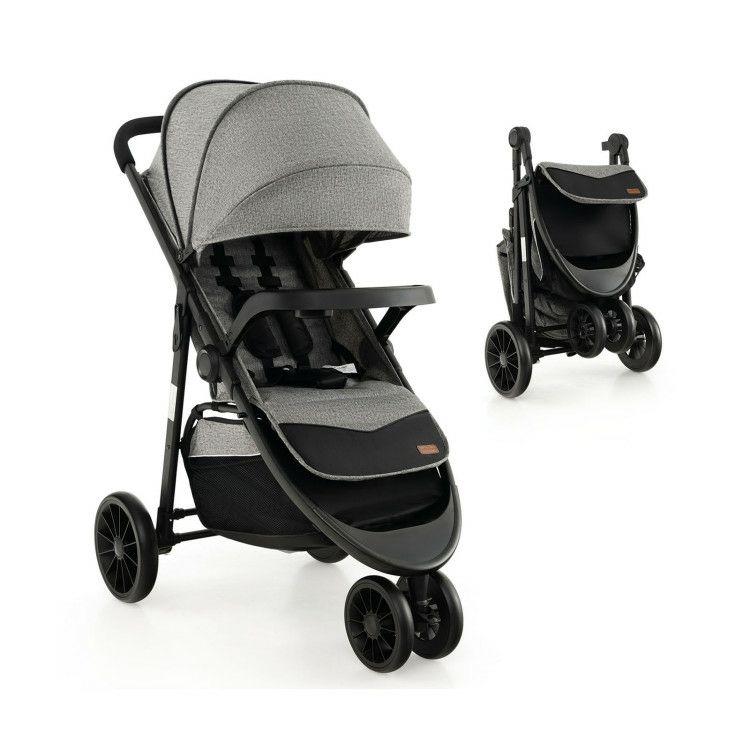 Baby Jogging Stroller with Adjustable Canopy for Newborn Gray |   Baby Strollers