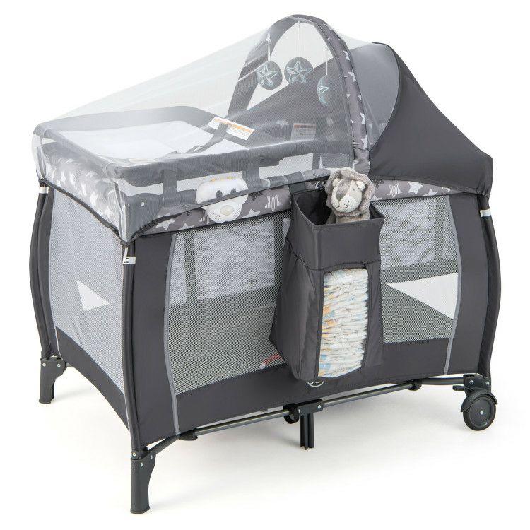 Baby Portable Nursery Center 4-in-1 Portable Travel Crib Gray |   Baby Playpen & Playards