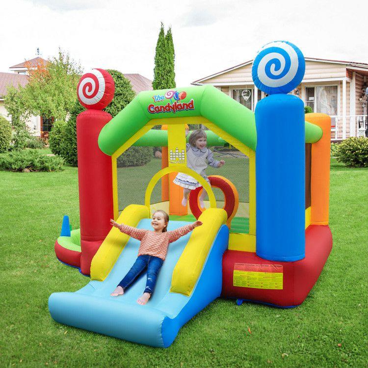 Candy Land Theme Kids Inflatable Bounce House with 735W Air Blower  |   Outdoor Play