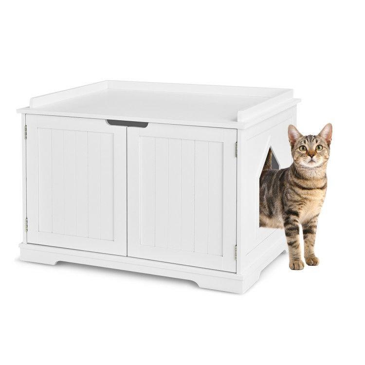 Cat Litter Box Enclosure with Double Doors for Large Cat and Kitty White |   Cat Houses