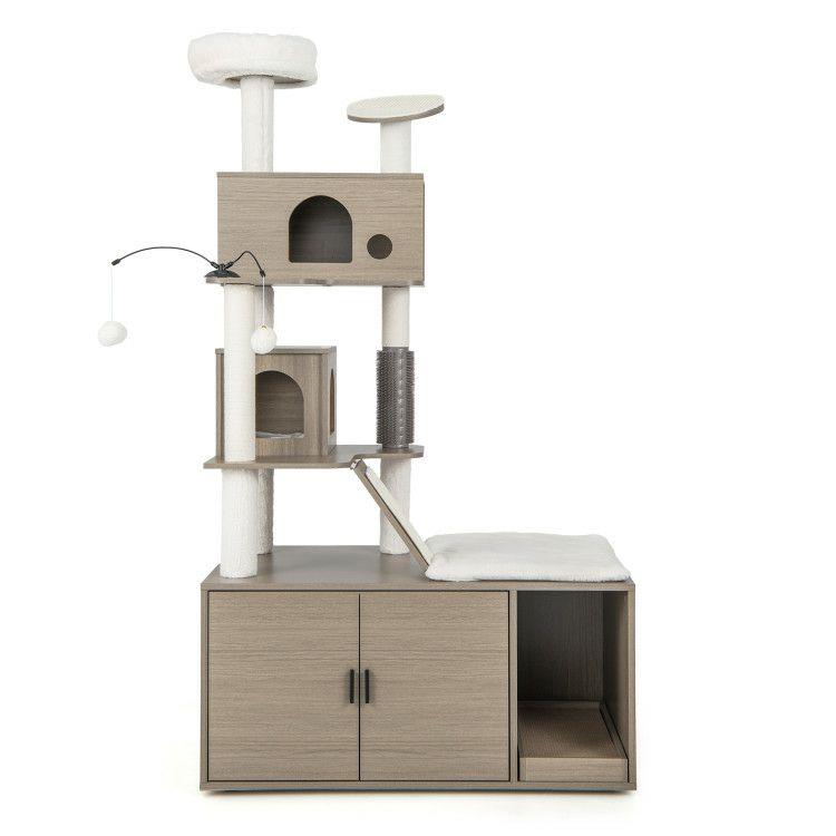 Cat Tree with Litter Box Enclosure for Indoor Cars Gray |   Cat Trees, Condos & Scratchers