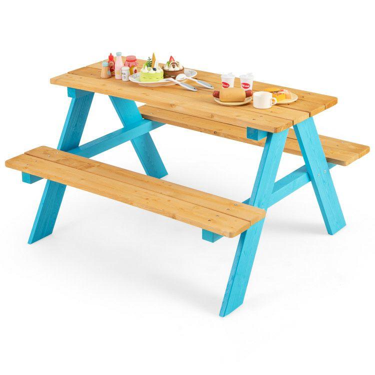 Children Outdoor Wooden Table with Bench Seats for Indoor and Outdoor Use Natural |   Kids Table & Chair Sets