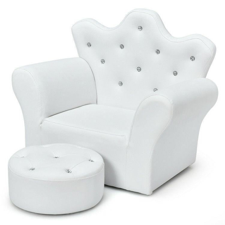 Children Upholstered Princess Sofa with Ottoman and Diamond Decoration for Boys and Girls White |   Kids Chairs & Seating