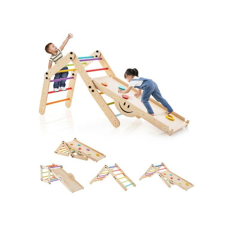 Climbing Triangle Ladder Toy Indoor Jungle Gym with Reversible Ramp Multicolor |   Outdoor Play