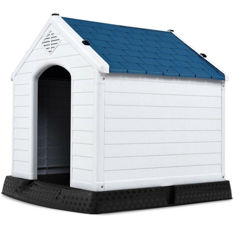 Dog House Made of Plastic with Ventilation System and Fastening Device Blue And White |   Dog Kennels