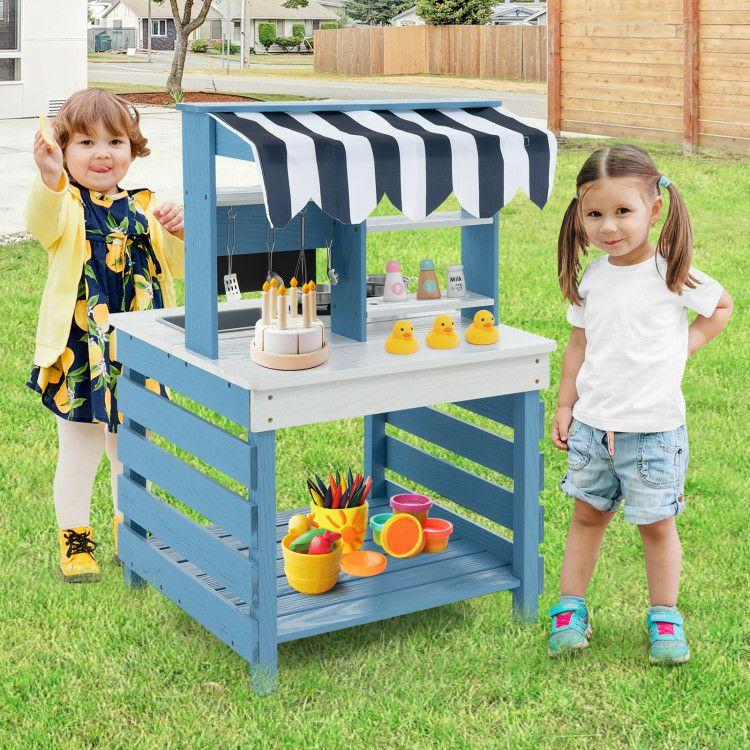 Double-sided Wooden Play Kitchen and Grocery Stand with Stoves for Kids 3+ Years Old  |   Play Kitchen Sets