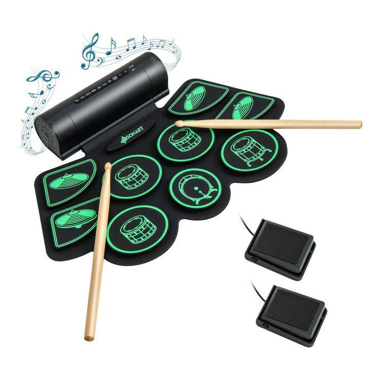 Electronic Drum Set with 2 Build-in Stereo Speakers for Kids Green |   Drums & Percussion