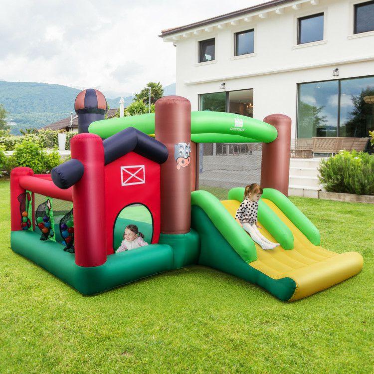 Farm Themed 6-in-1 Inflatable Castle with Trampoline and 735W Blower  |   Bounce House