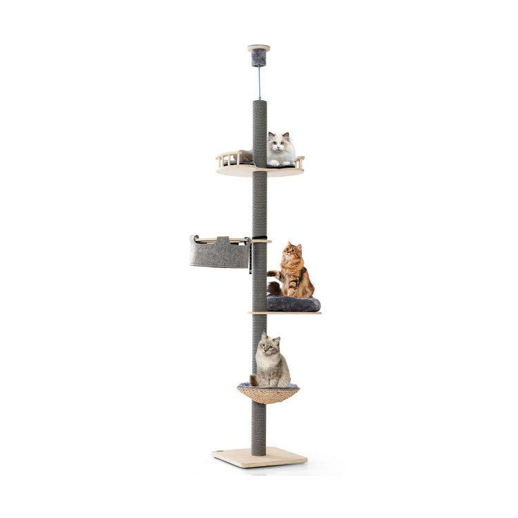 Floor to Ceiling Cat Tree with 93 Inch-107 Inch Adjustable Height Gray |   Cat Trees, Condos & Scratchers