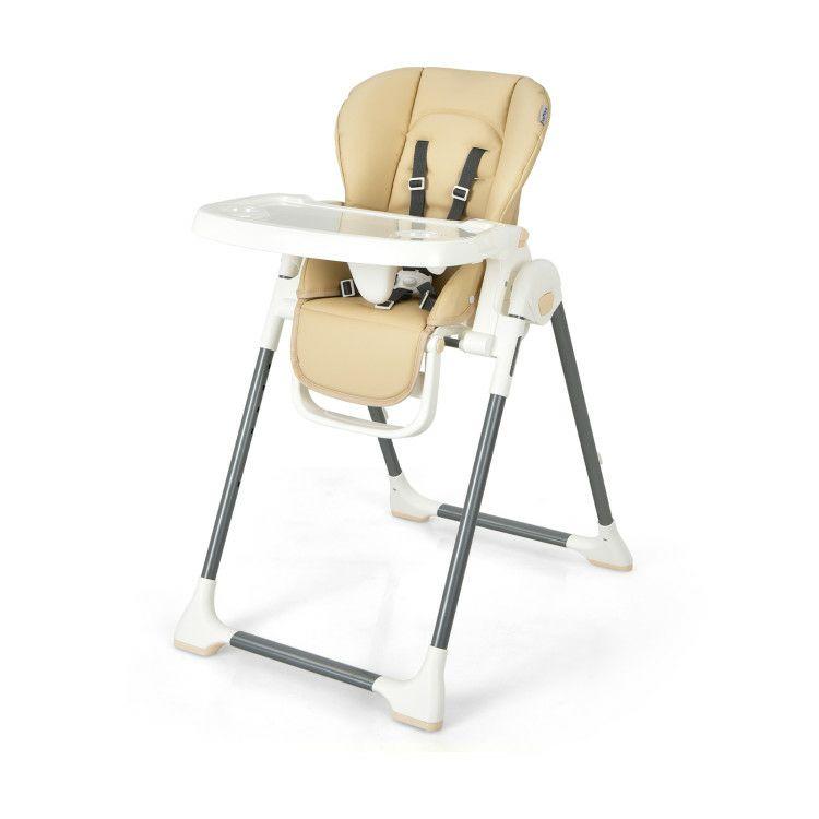 Foldable Baby High Chair with Double Removable Trays Beige |   High Chairs