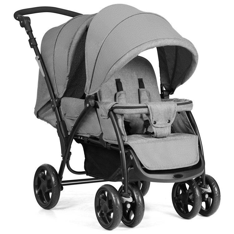 Foldable Lightweight Front Back Seats Double Baby Stroller Gray |   Baby Strollers