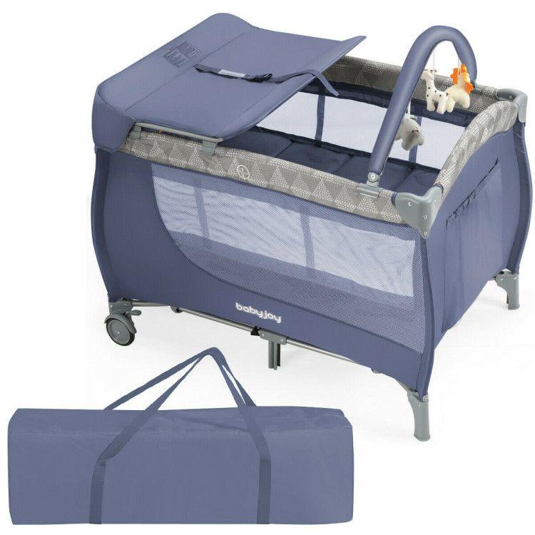 Foldable Safety Baby Playard for Toddler Infants with Changing Station Gray |   Baby Playpen & Playards