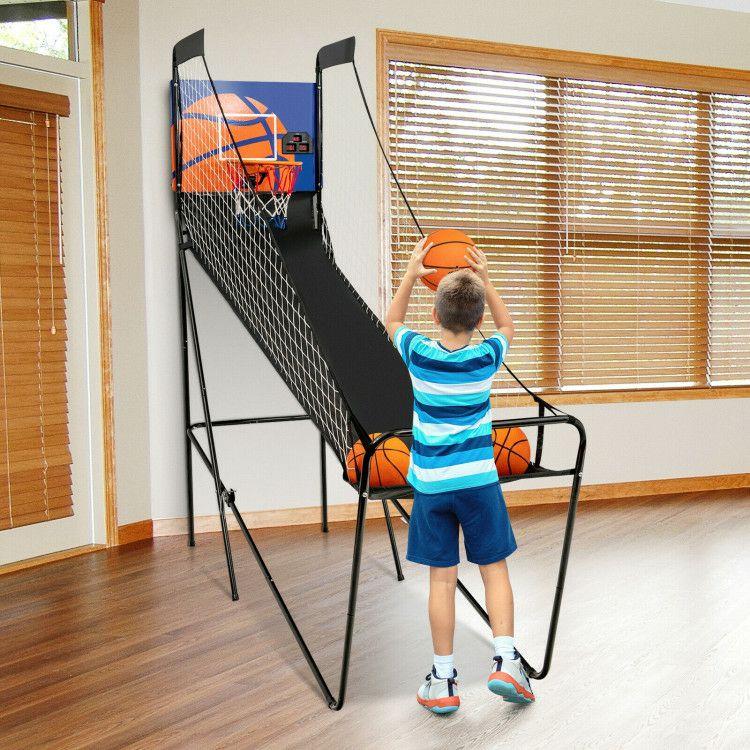 Foldable Single Shot Basketball Arcade Game with Electronic Scorer and Basketballs Black |   Game Room