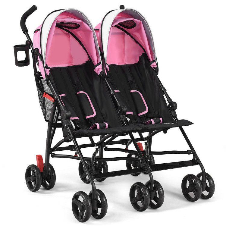 Foldable Twin Baby Double Stroller Ultralight Umbrella Kids Stroller Pink |   Baby Strollers