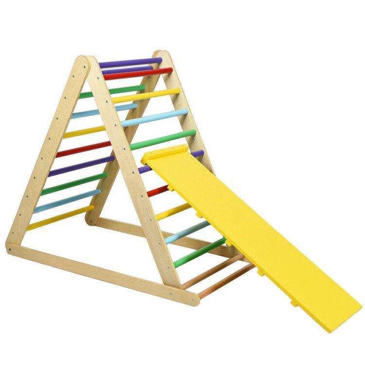 Foldable Wooden Triangle Climber with Reversible Ramp for Kids Multicolor |   Outdoor Play